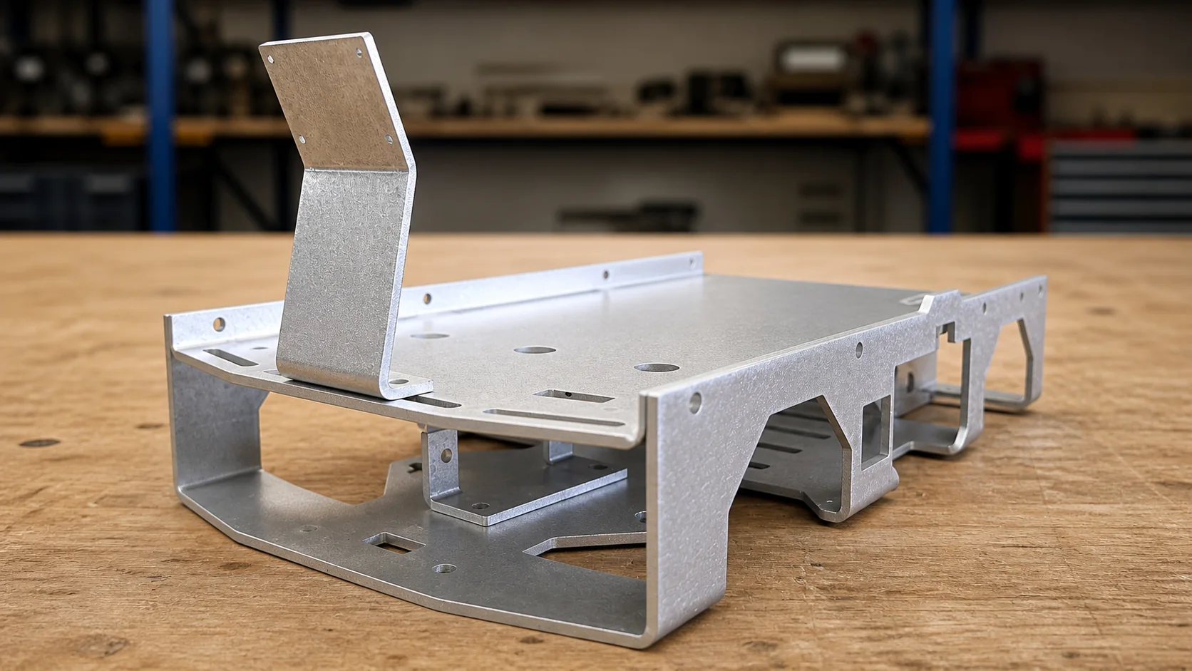 A folded sheet-metal prototype developed and made at Hurstbourne Forge